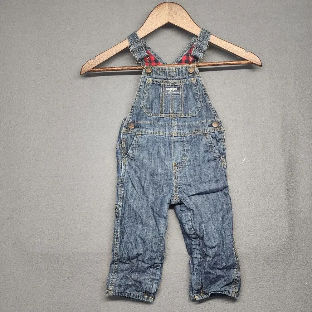 OshKosh B'Gosh Overalls Boys 18 Months Blue Jean Denim Flannel Lined Lumberjack